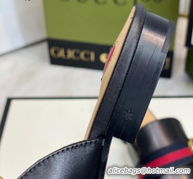 Lowest Price Gucci Leather Flat Mules with GG Web Black 081022