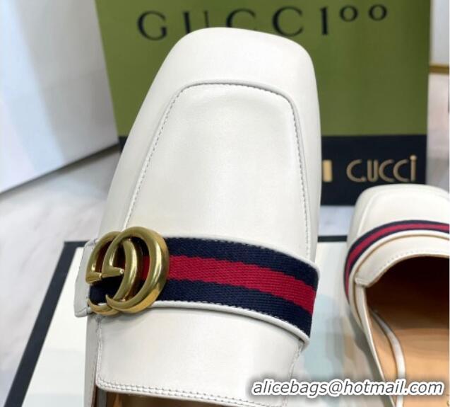 Best Price Gucci Leather Flat Mules with GG Web White 2081023