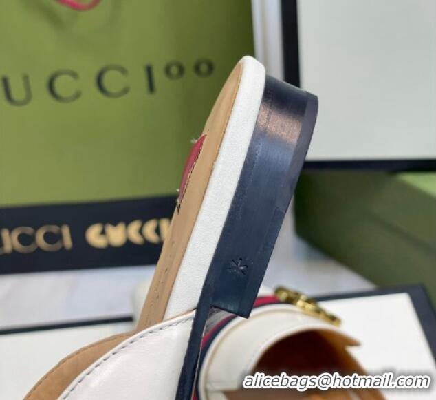 Best Price Gucci Leather Flat Mules with GG Web White 2081023