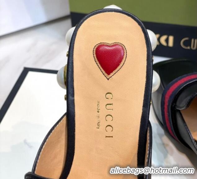 Discount Gucci Leather GG Mules with Pearl Heel 3cm Black 081024