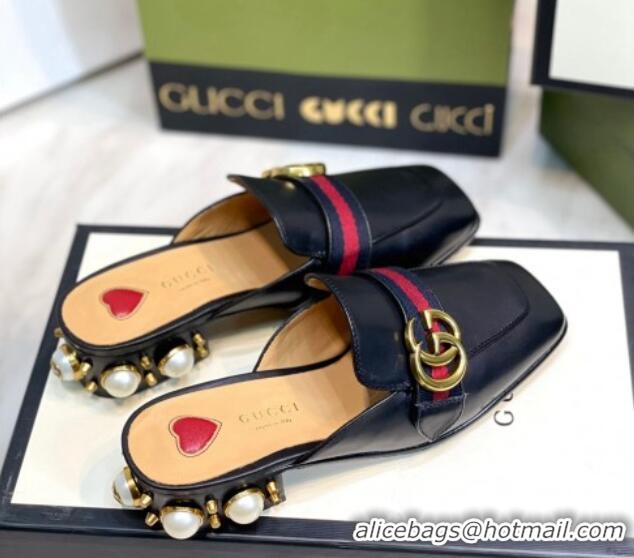 Discount Gucci Leather GG Mules with Pearl Heel 3cm Black 081024