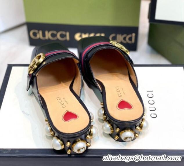 Discount Gucci Leather GG Mules with Pearl Heel 3cm Black 081024