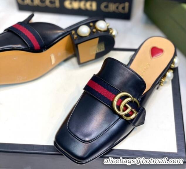 Discount Gucci Leather GG Mules with Pearl Heel 3cm Black 081024