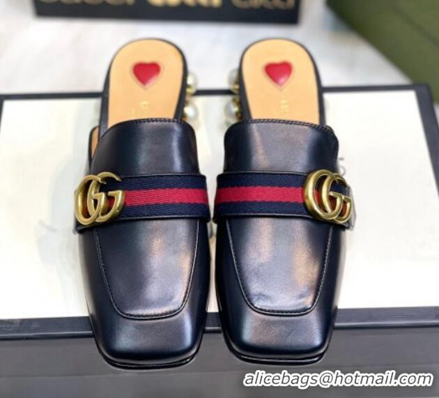 Discount Gucci Leather GG Mules with Pearl Heel 3cm Black 081024