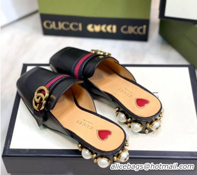 Discount Gucci Leather GG Mules with Pearl Heel 3cm Black 081024