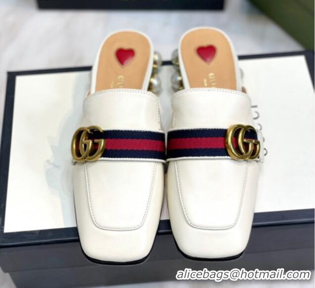 Most Popular Gucci Leather GG Mules with Pearl Heel 3cm White 2081025