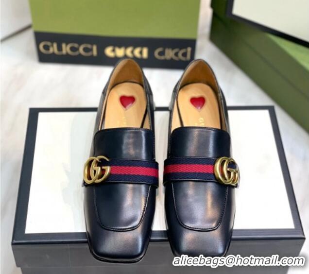 Good Quality Gucci Leather GG Loafers with Pearl Heel 3cm Black 081026