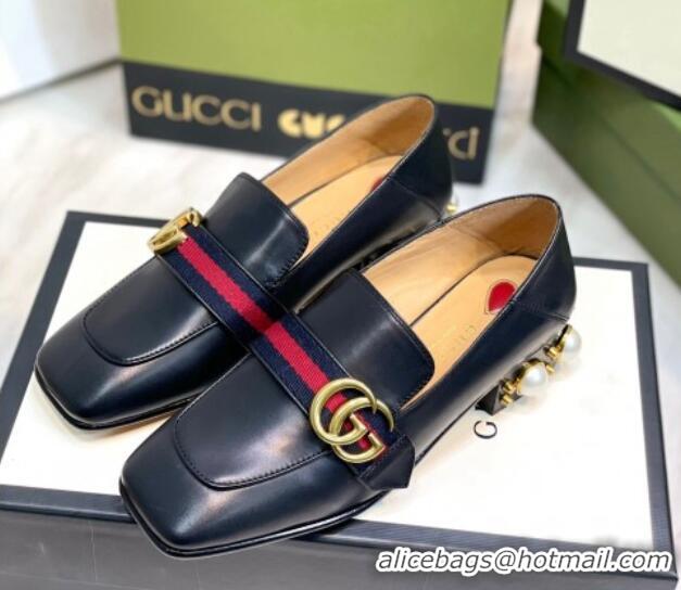 Good Quality Gucci Leather GG Loafers with Pearl Heel 3cm Black 081026