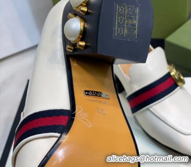 Discount Gucci Leather GG Pumps with Pearl Heel 6cm White 2081029