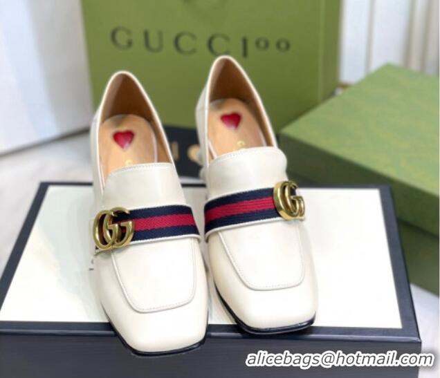 Discount Gucci Leather GG Pumps with Pearl Heel 6cm White 2081029