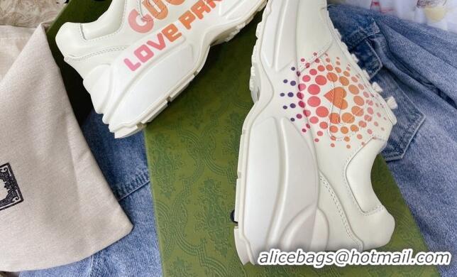 Top Grade Gucci Rhyton Leather Sneakers with Love Parade Print White 081030