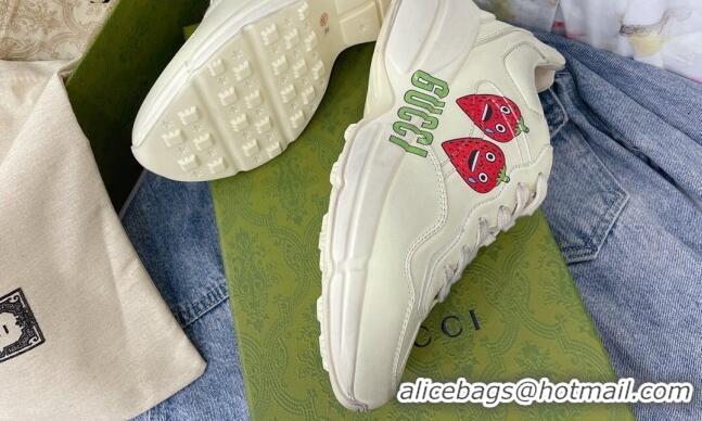 Good Quality Gucci Rhyton Leather Sneakers with Berry Print White 2081032