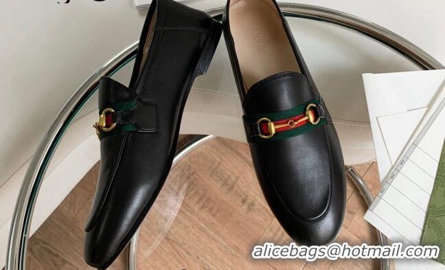 Unique Style Gucci Leather Loafer with Web Black 631619