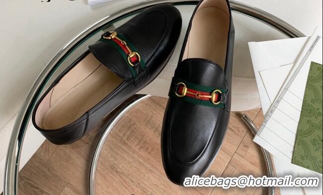 Unique Style Gucci Leather Loafer with Web Black 631619