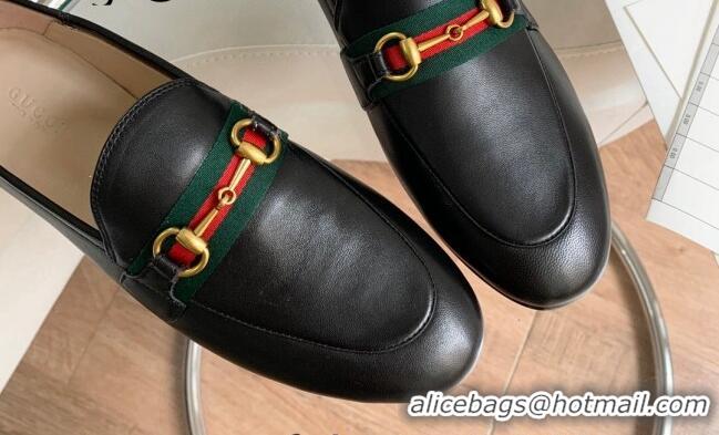 Unique Style Gucci Leather Loafer with Web Black 631619