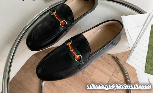 Unique Style Gucci Leather Loafer with Web Black 631619