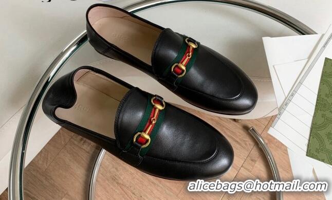 Unique Style Gucci Leather Loafer with Web Black 631619