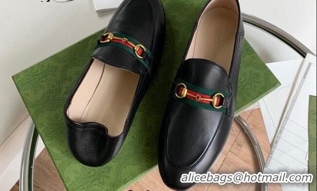 Unique Style Gucci Leather Loafer with Web Black 631619