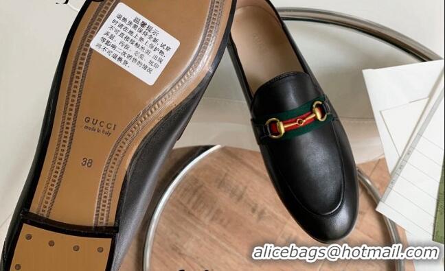 Unique Style Gucci Leather Loafer with Web Black 631619