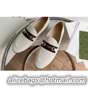 Shop Duplicate Unique Style Gucci Leather Loafer with Web 631619 White