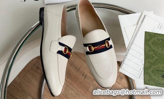 Shop Duplicate Unique Style Gucci Leather Loafer with Web 631619 White