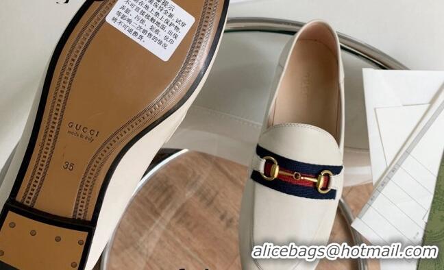 Shop Duplicate Unique Style Gucci Leather Loafer with Web 631619 White