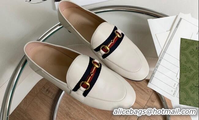 Shop Duplicate Unique Style Gucci Leather Loafer with Web 631619 White