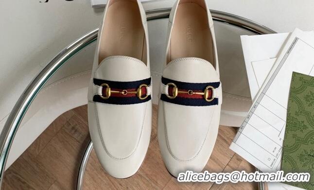 Shop Duplicate Unique Style Gucci Leather Loafer with Web 631619 White