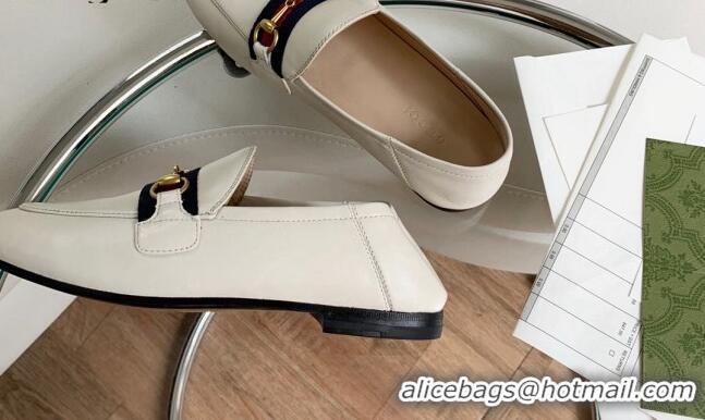 Shop Duplicate Unique Style Gucci Leather Loafer with Web 631619 White