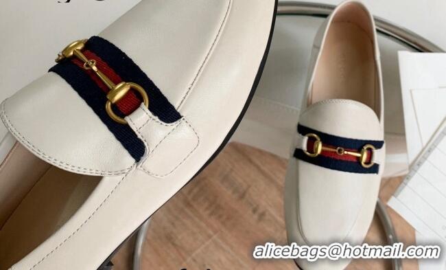 Shop Duplicate Unique Style Gucci Leather Loafer with Web 631619 White