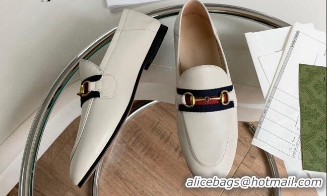 Shop Duplicate Unique Style Gucci Leather Loafer with Web 631619 White