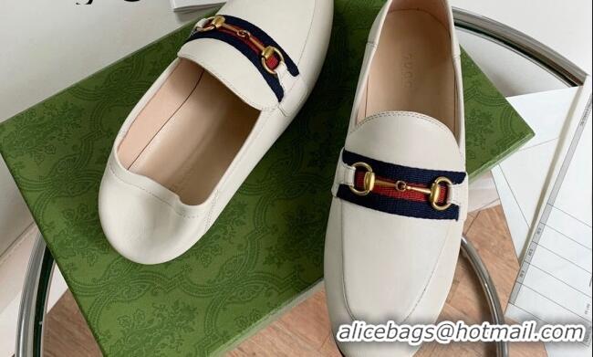 Shop Duplicate Unique Style Gucci Leather Loafer with Web 631619 White