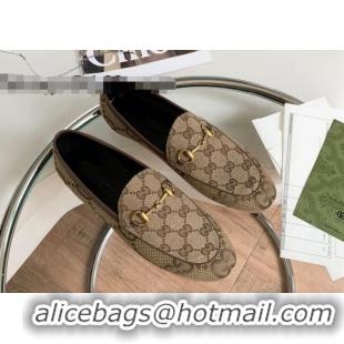 Best Product Gucci Jordaan GG Canvas Loafer Beige 2081036