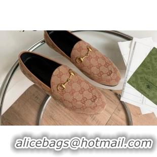 Duplicate Gucci Jordaan GG Canvas Loafer Brown 2081037