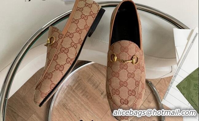 Duplicate Gucci Jordaan GG Canvas Loafer Brown 2081037