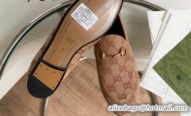 Duplicate Gucci Jordaan GG Canvas Loafer Brown 2081037