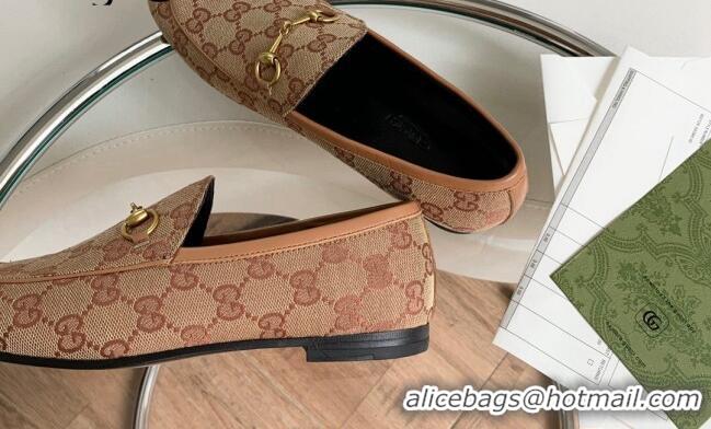 Duplicate Gucci Jordaan GG Canvas Loafer Brown 2081037