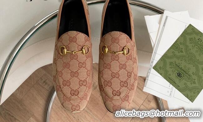 Duplicate Gucci Jordaan GG Canvas Loafer Brown 2081037