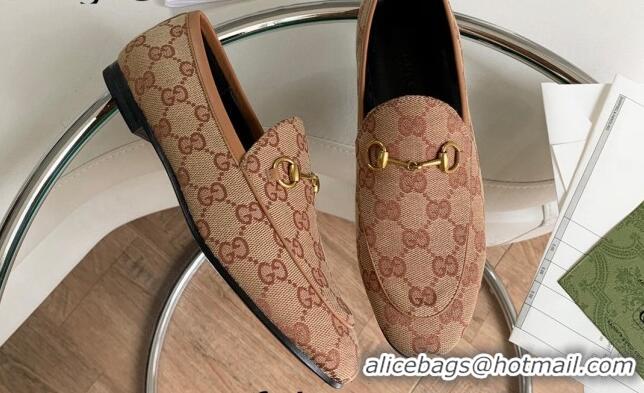 Duplicate Gucci Jordaan GG Canvas Loafer Brown 2081037