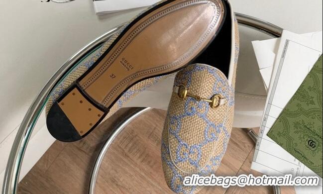 Good Product Gucci Raffia-Like Loafer Beige/Blu 2081039