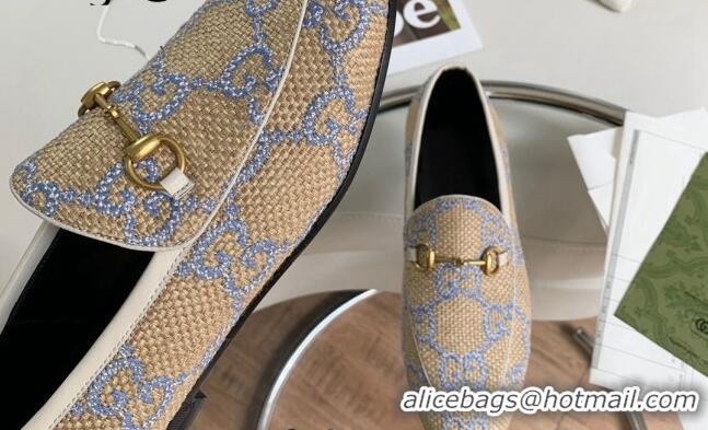 Good Product Gucci Raffia-Like Loafer Beige/Blu 2081039