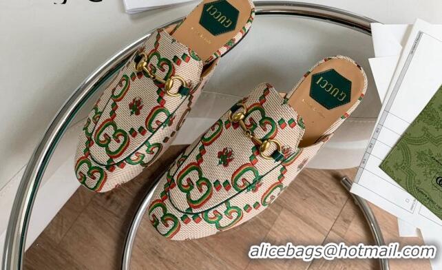 AAAAA Gucci GG Flower Jacquard Mules Beige 2081043