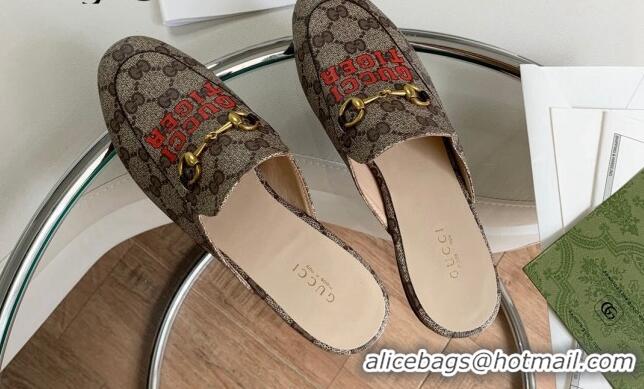 Top Quality Gucci Tiger Print GG Canvas Mules Beige/Red 2081044