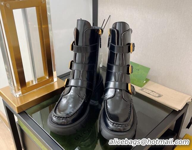 Reasonable Price Gucci Shiny Calfskin Shorts Boots with Buckle Black 0812110