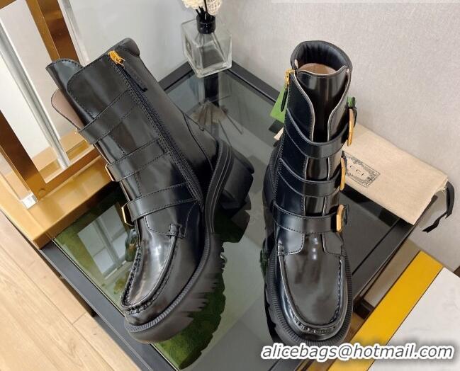 Reasonable Price Gucci Shiny Calfskin Shorts Boots with Buckle Black 0812110