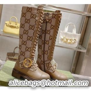 Top Grade Gucci GG Canvas High Boots with Interlocking G Brown 081301