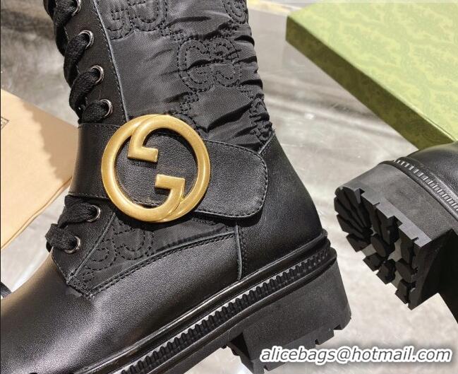 Purchase Gucci GG Embroidered Fabric High Boots with Interlocking G Black 081302