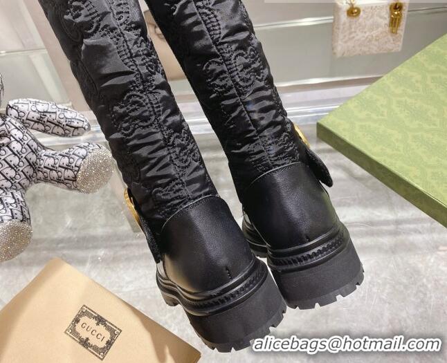 Purchase Gucci GG Embroidered Fabric High Boots with Interlocking G Black 081302