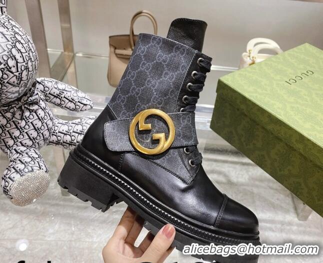 Grade Quality Gucci GG Canvas Ankle Boots with Interlocking G Black 081304