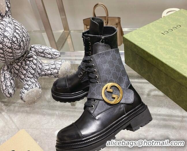 Grade Quality Gucci GG Canvas Ankle Boots with Interlocking G Black 081304